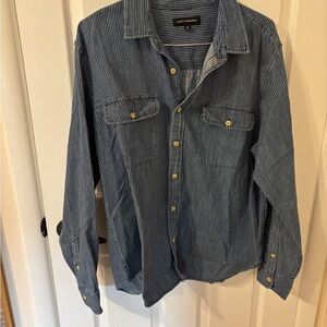 Mens XL Lucky Brand Navy Striped Button Down Shirt
